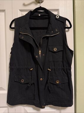 Womens Black Utility Vest Jacket